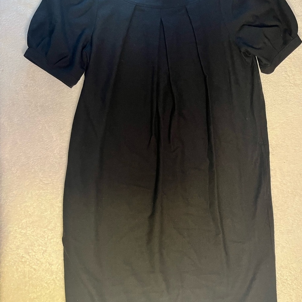 Theory Becca Wool Pleated Shift Dress Women’s M Black Puff Sleeve 96% Wool